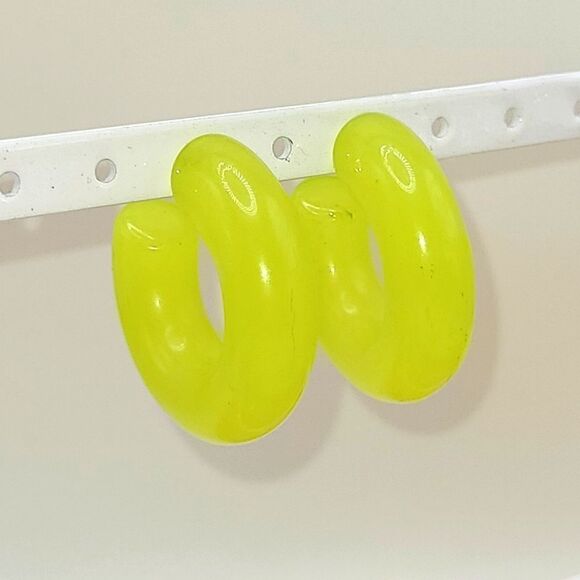 Lime Green Acrylic Hoop Earrings - Picture 3 of 4